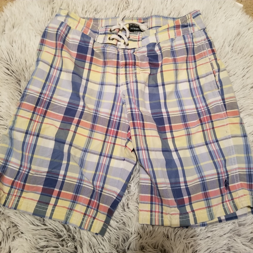 Ralph Lauren Swim Trunks boys Plaid pastel EUC